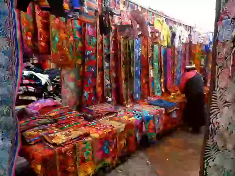 in the photo: a market in the city of Otavalo in Ecuador