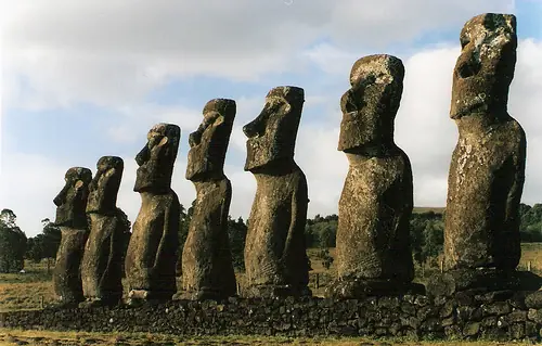 In the photo: stone statues of Easter Island in Chile