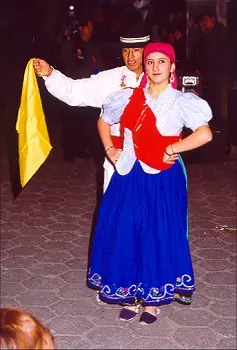 In the photo: folk dance at a holiday in Ecuador