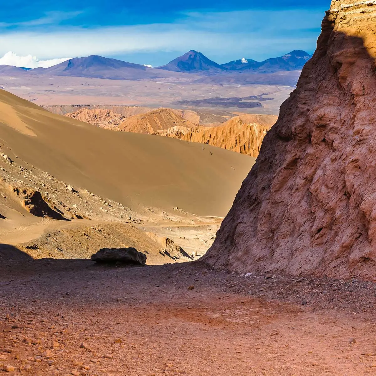Atacama Desert, Chile - dunes and mountains at sunse
