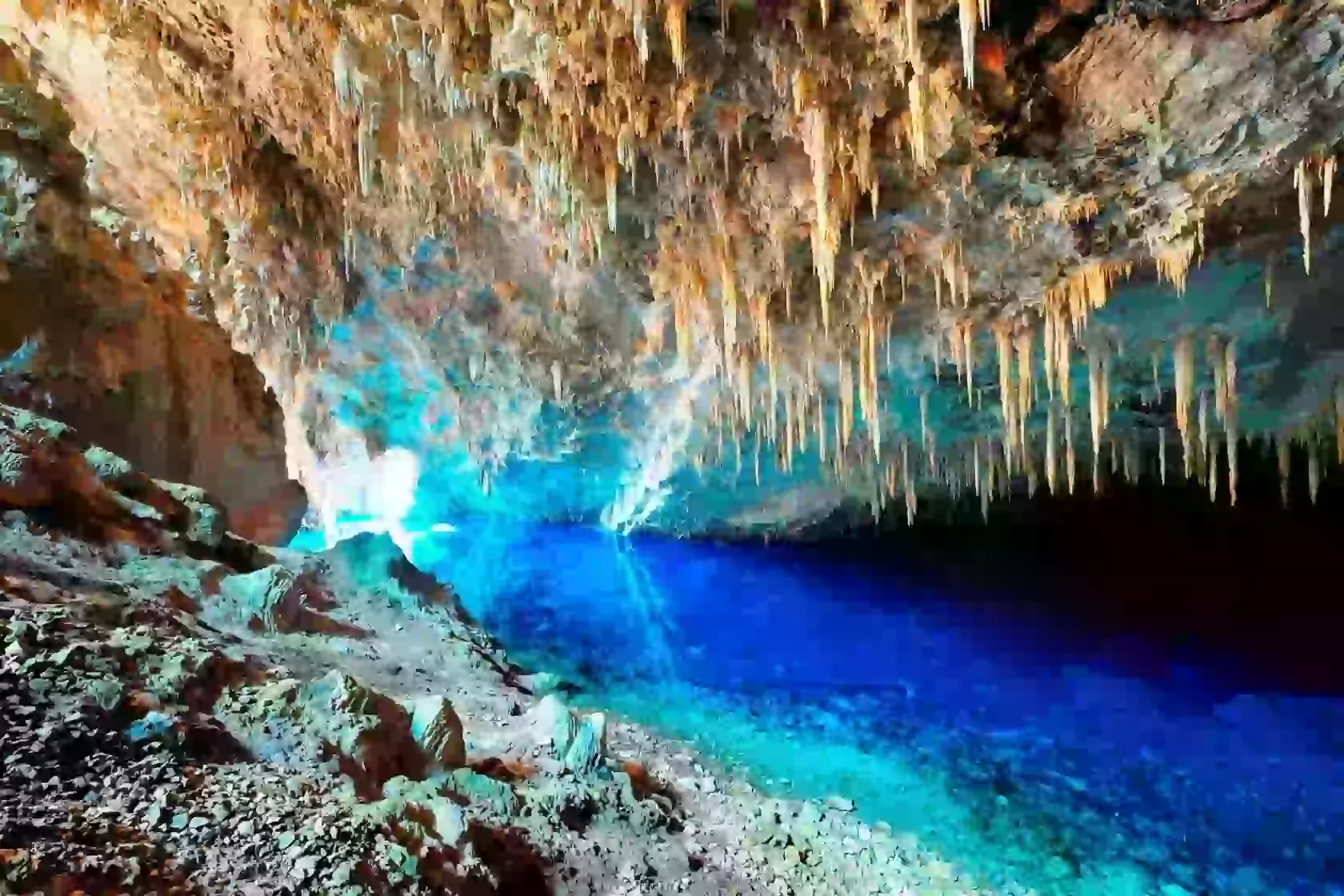 in photo: The Blue Lake cave  in Bonito,Brazil