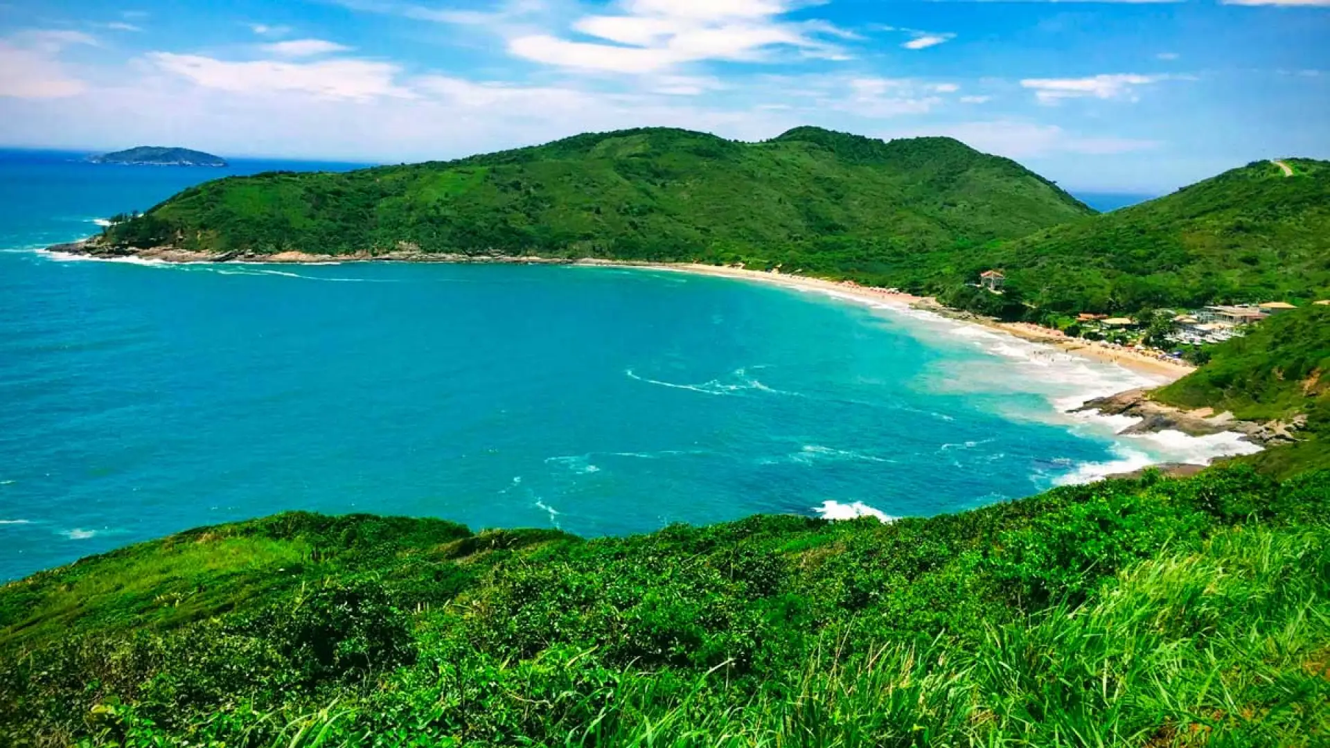 Beach vacation on the ocean in Buzios, Brazil, white sand and turquoise Atlantic waters