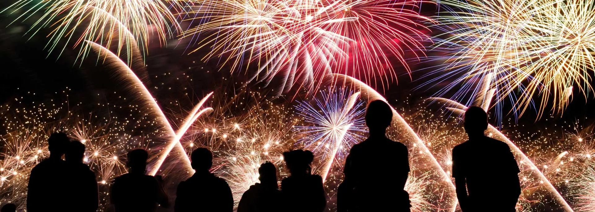 New Years Eve in Rio de Janeiro, fireworks and white clothes on Copacabana Beach`