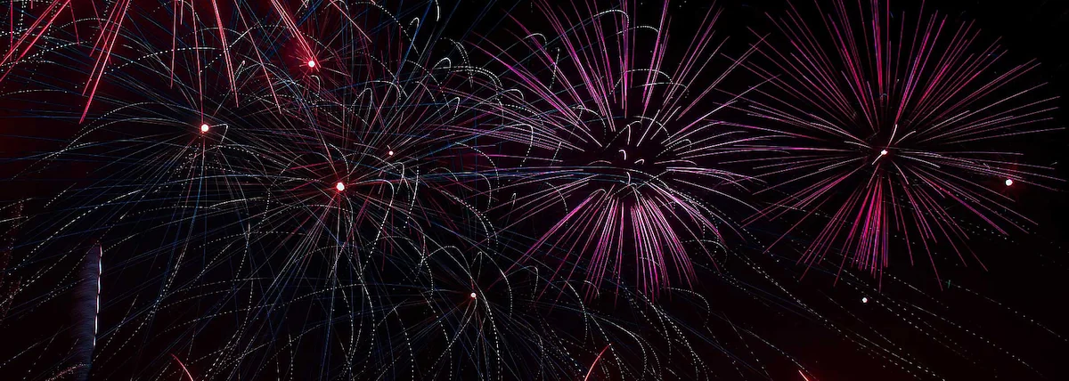 New Year's Eve fireworks on Copacabana Beach, Rio de Janeiro, Brazil – thousands in white attire, festive celebration, spectacular display over the ocean