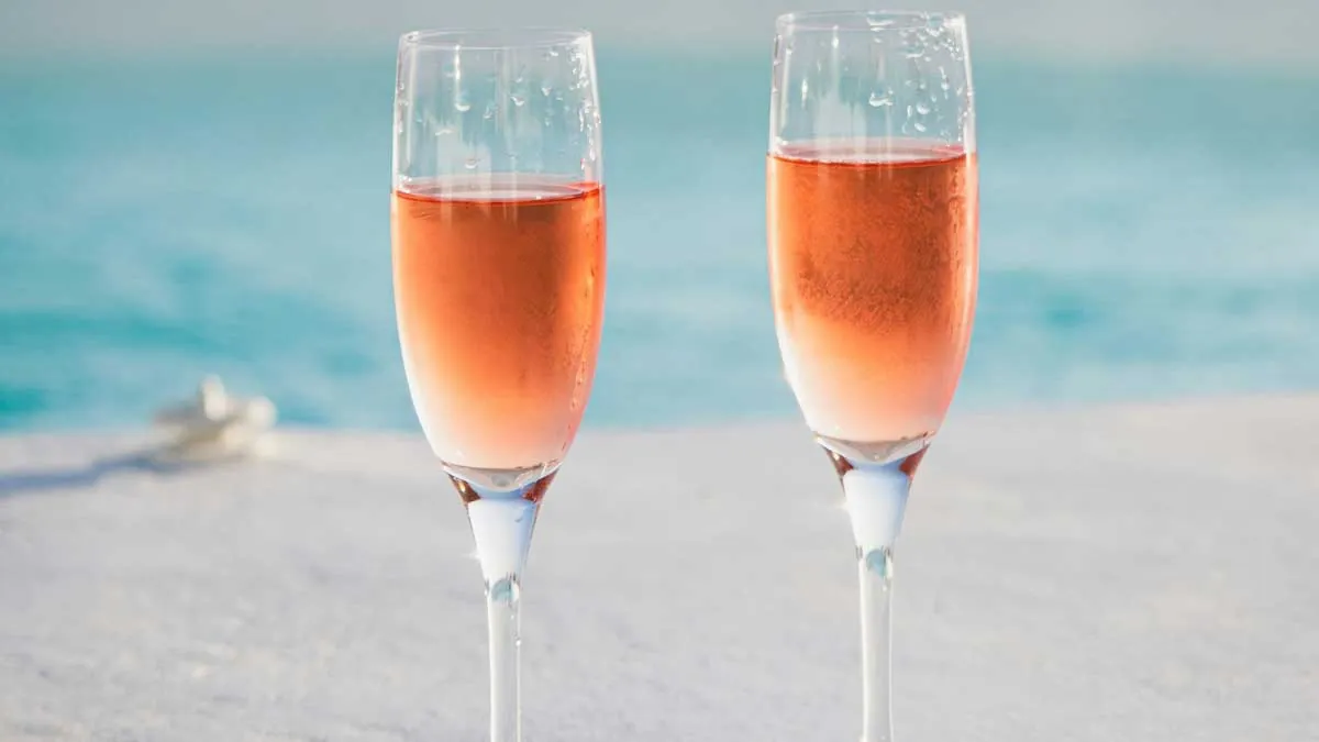 Champagne glasses on Copacabana Beach, New Year's Eve celebration in Rio de Janeiro, Brazil