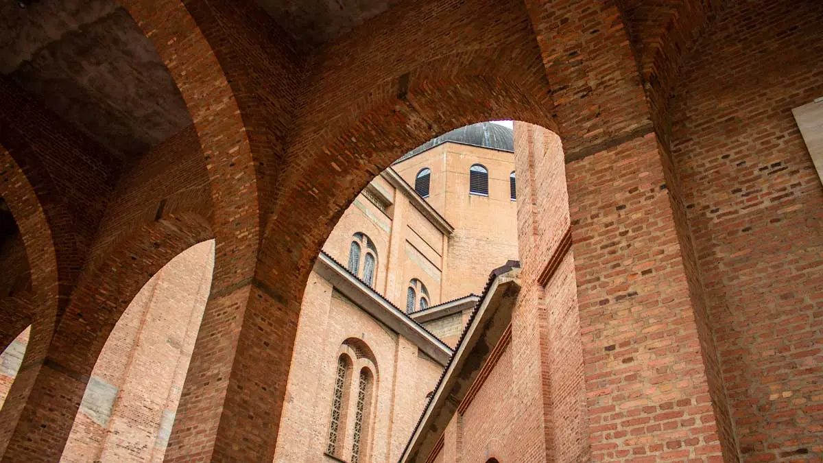 Inside Aparecida Basilica, Brazil, arches and vaulted ceiling