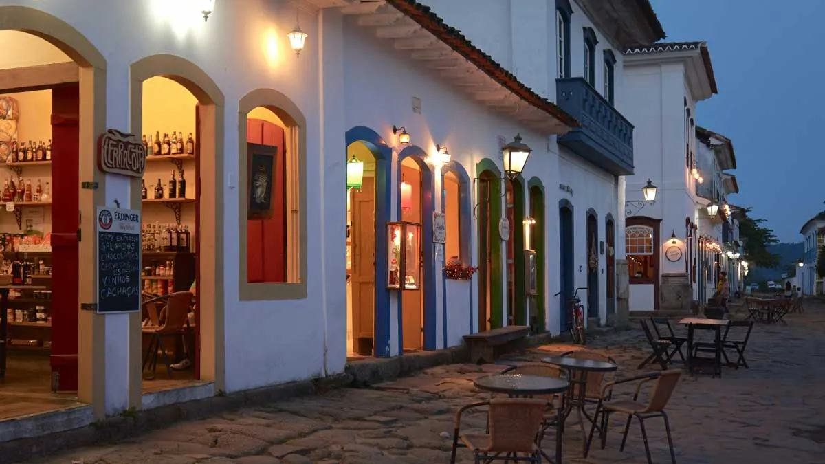Paraty colorful houses and cobblestone streets, Brazil, colonial town