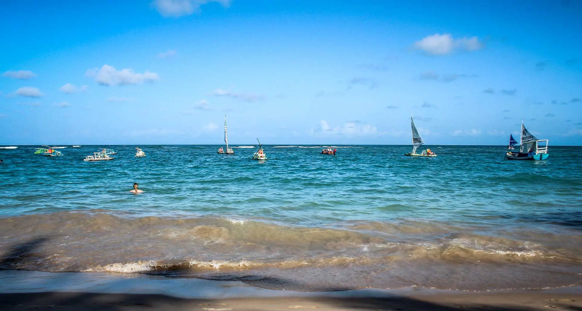 Sea and sailboats at the Porto de Galinhas resort in Brazil