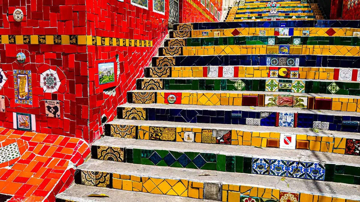 Colorful Selarón Steps in Rio, 215 steps and art landmark of Brazil