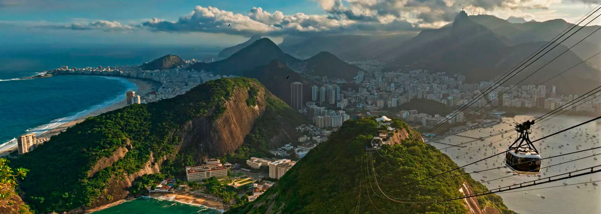 View of Rio from the cable car, Tijuca Forest and Urca Mountain, city panorama
