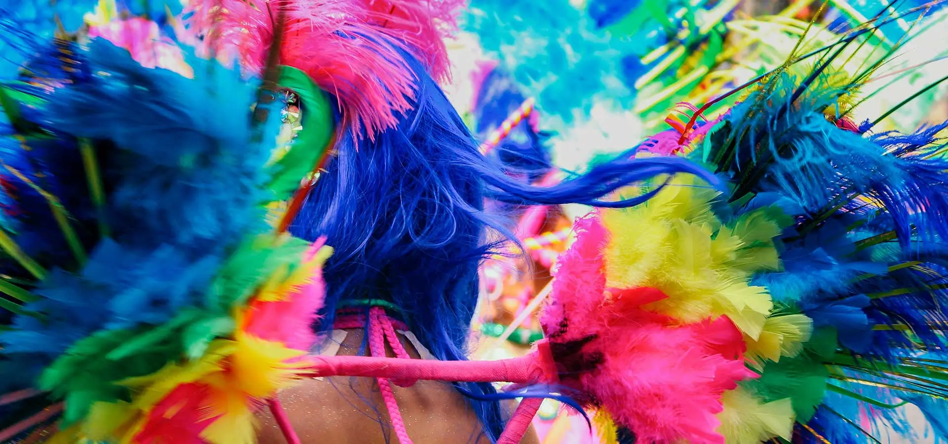 Bright feathers at Rio Carnival, costumes of the Champions Parade participants