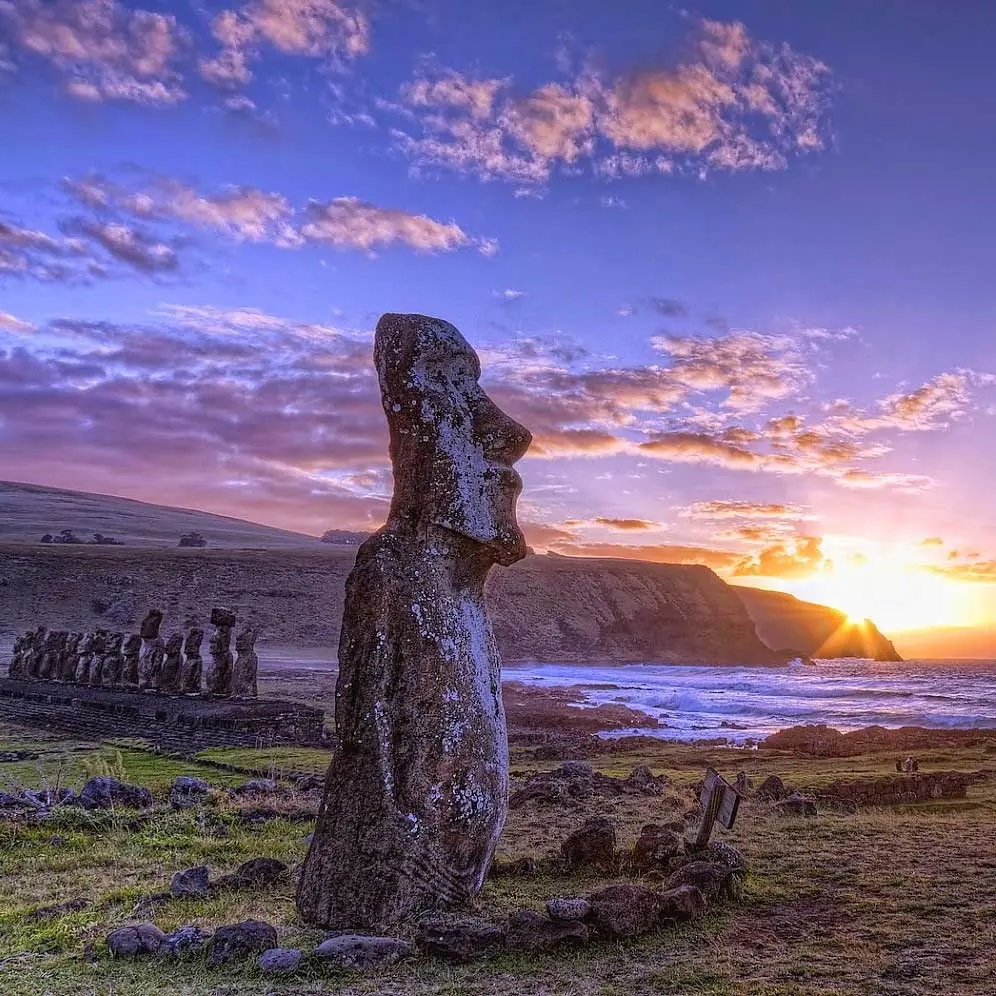 In the photo: stone statues of Easter Island in Chile