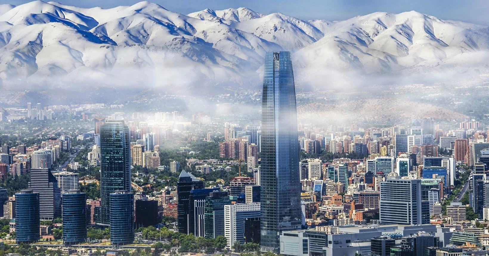 Santiago, Chile - city panorama with snow-capped Andes