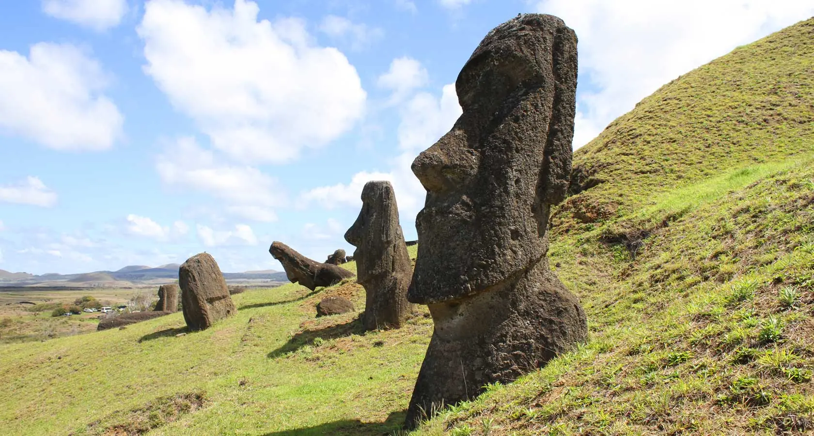 Easter Island moai, Chile - row of statues on Ahu platform