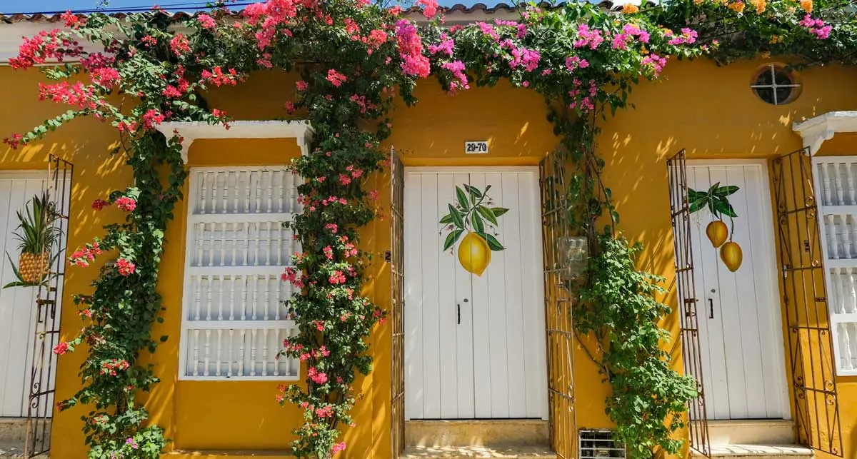Colonial colorful houses in Cartagena, Colombia, facades and atmosphere