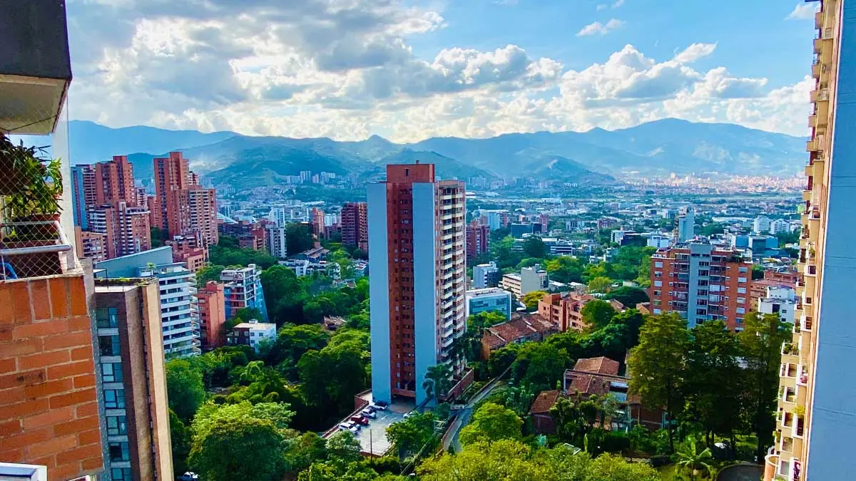 Panorama of Medellín in Colombia, city in the Aburrá Valley and mountains