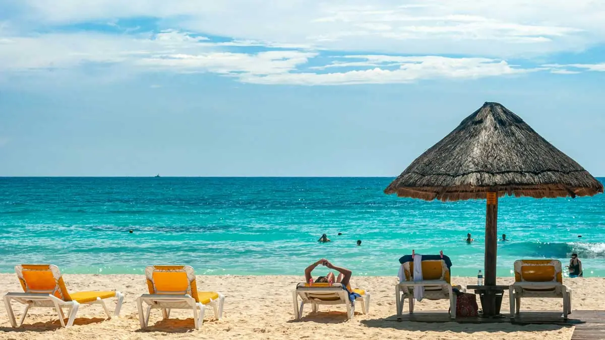 White sand and crystal-clear water on Cancun beaches, Mexico