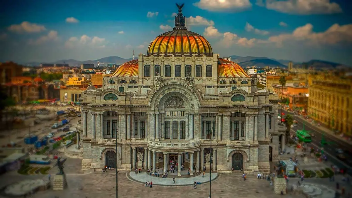 Palacio de Bellas Artes in Mexico City, marble facade and orange dome