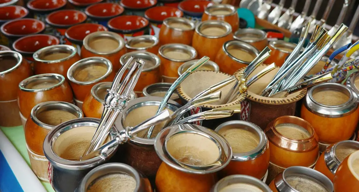 Paraguayan mate tea in calabash gourd with bombilla, national Guaraní drink