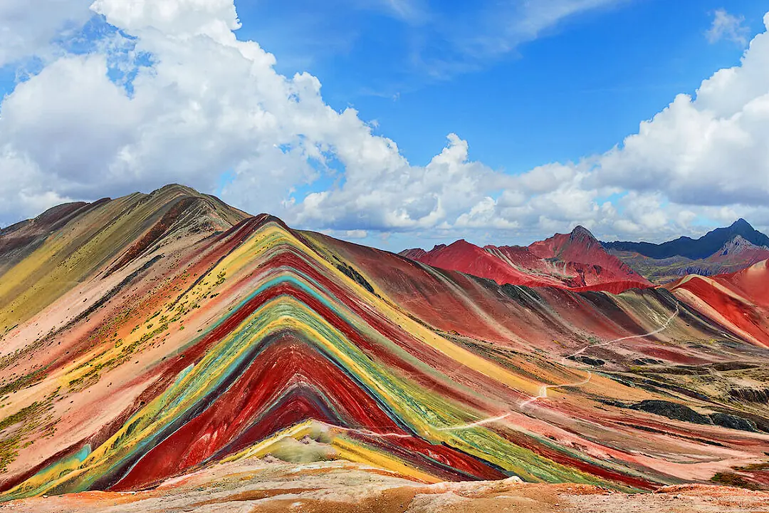 in the photo: Vinicunca, the Rainbow Mountain.Peru