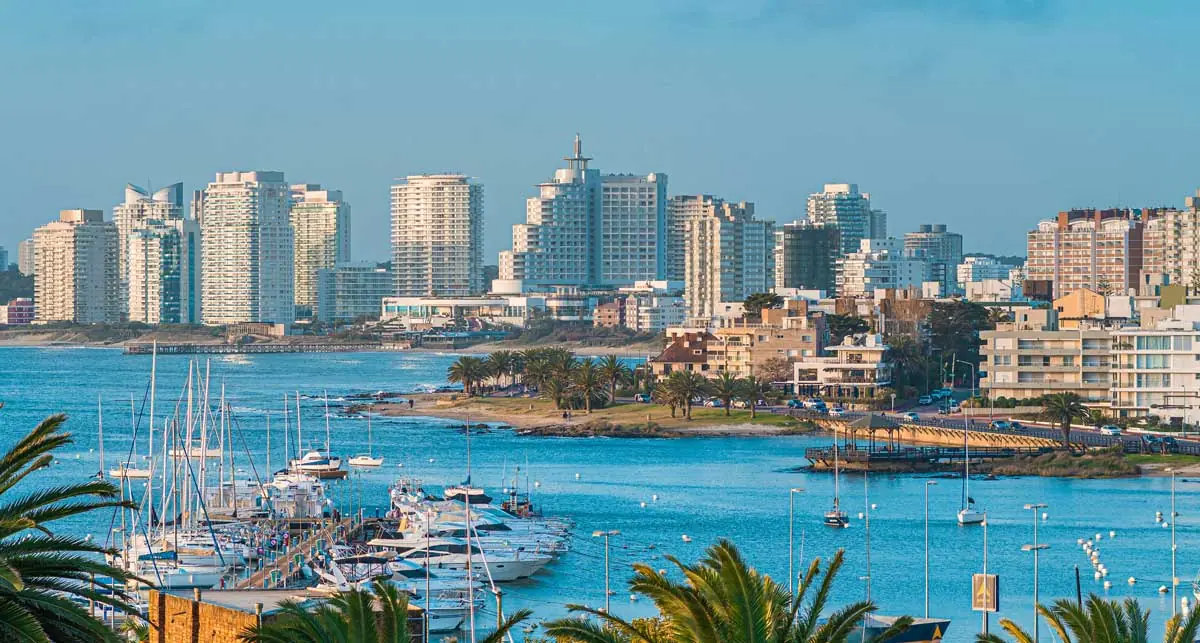 Punta del Este marina view with yachts and bay, Atlantic coast panorama in Uruguay