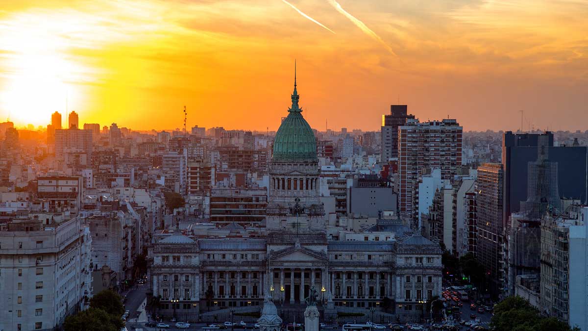 Sunset over Buenos Aires from Palacio Barolo viewpoint, Congress and Avenida de Mayo