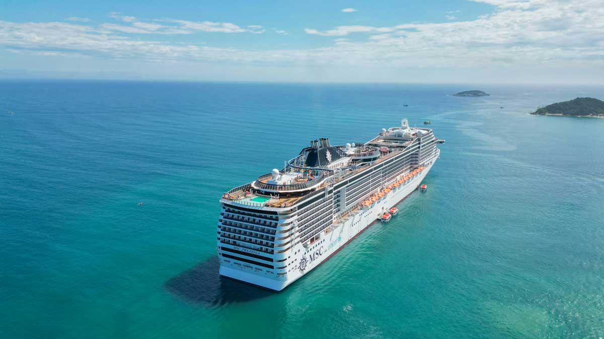 Ship anchored off the coast of Buzios, Brazilian resort and popular cruise stop
