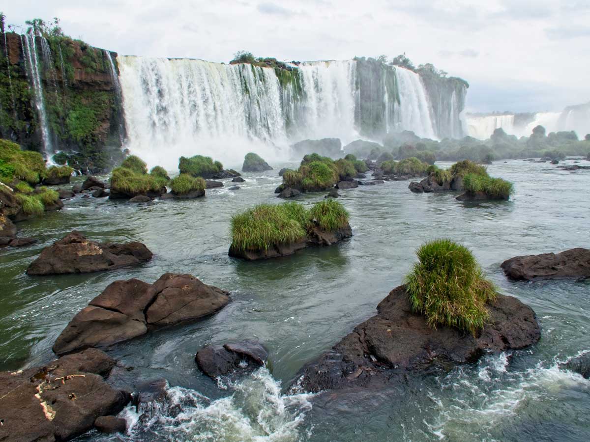 Powerful water streams of Iguazu Falls, Brazil