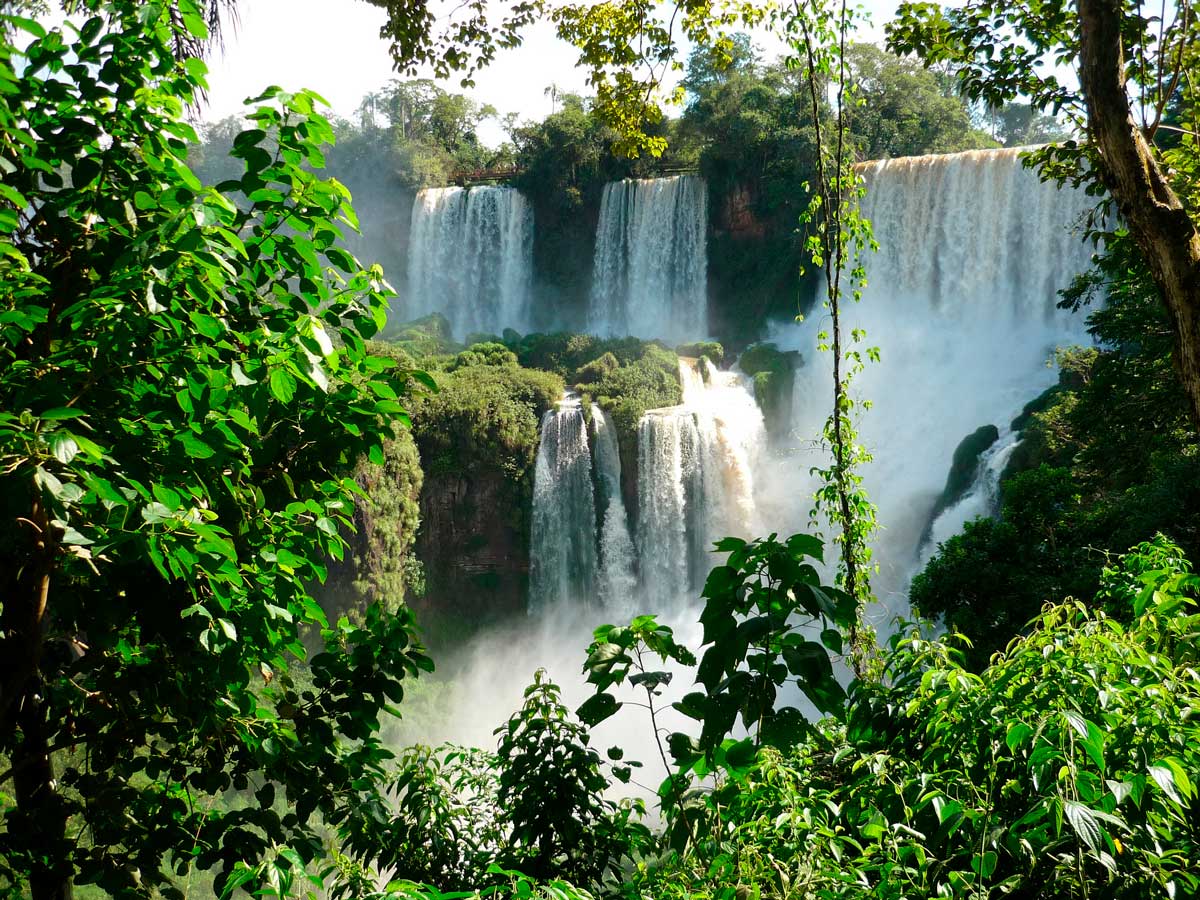 Aerial view of Iguazu Falls stretching across Argentina and Brazil – 270 cascades