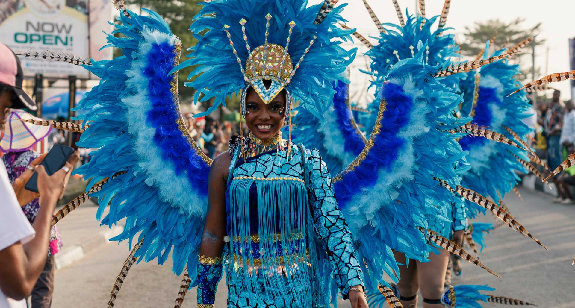 Champions Parade participant in carnival costume at the Sambadrome in Rio de Janeiro