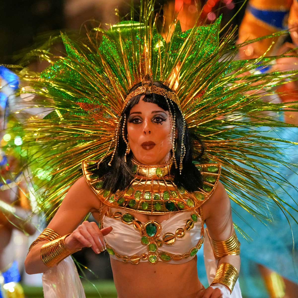 Girl's carnival costume in Rio de Janeiro, feathers, glitter and samba of Brazil