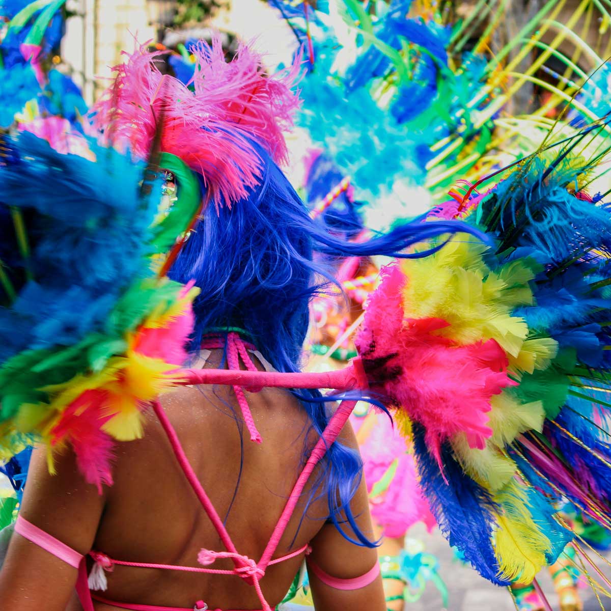Girl in carnival costumes at Rio's sambadrome, Brazil, festivity and samba