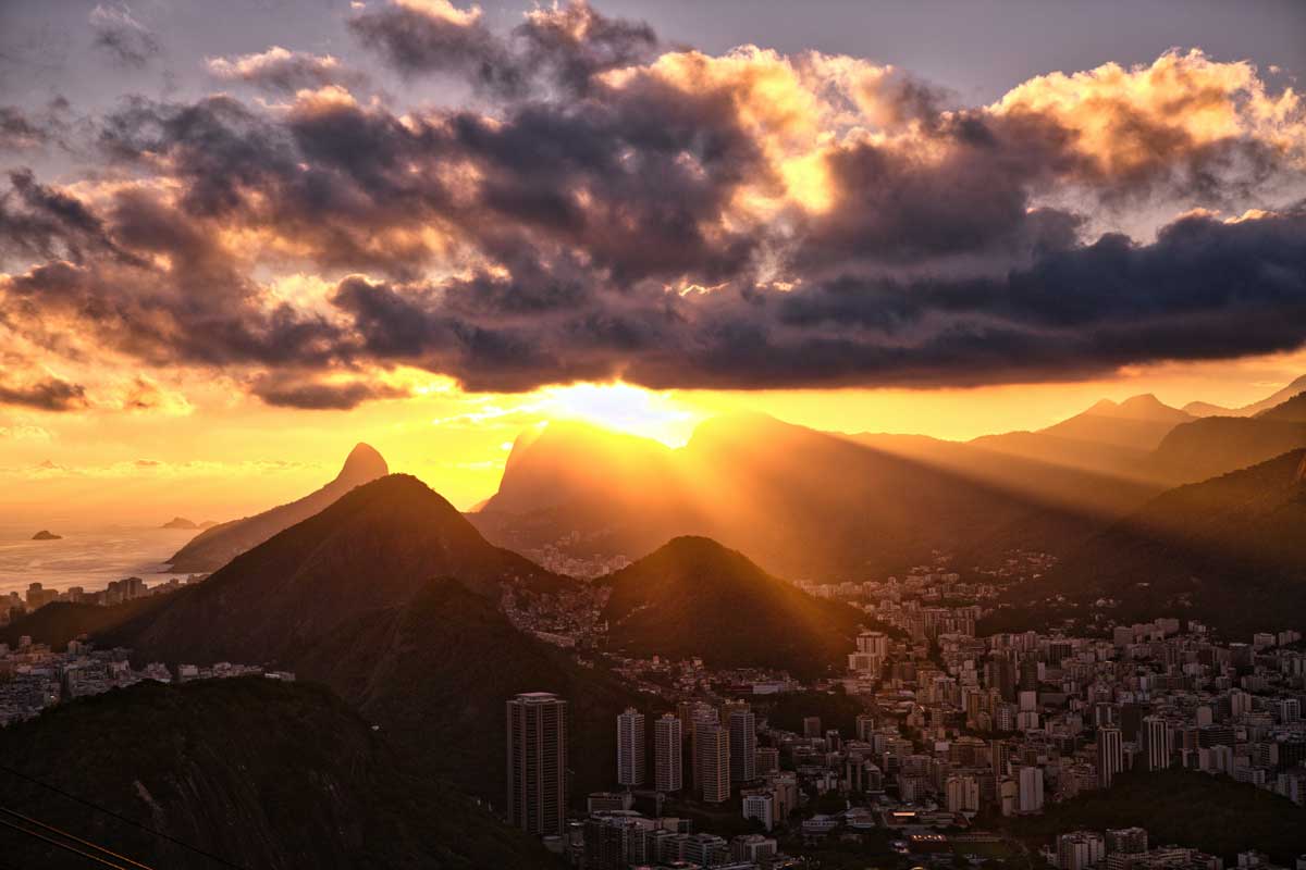 Cable car to Sugarloaf Mountain in Rio de Janeiro, view of Guanabara Bay and Niterói Bridge