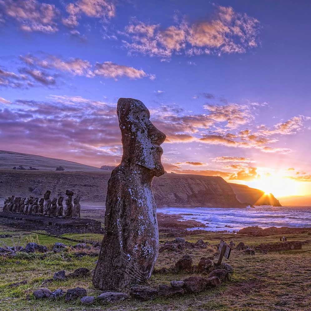 In the photo: stone statues of Easter Island in Chile