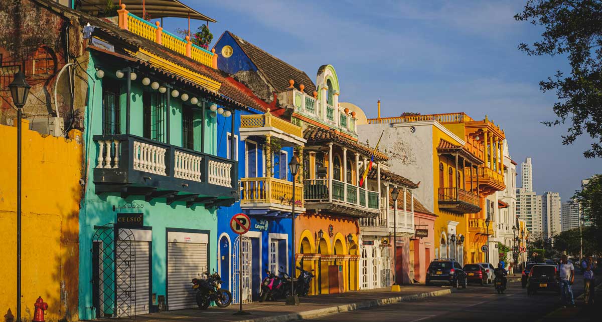 Colorful colonial houses in downtown Cartagena