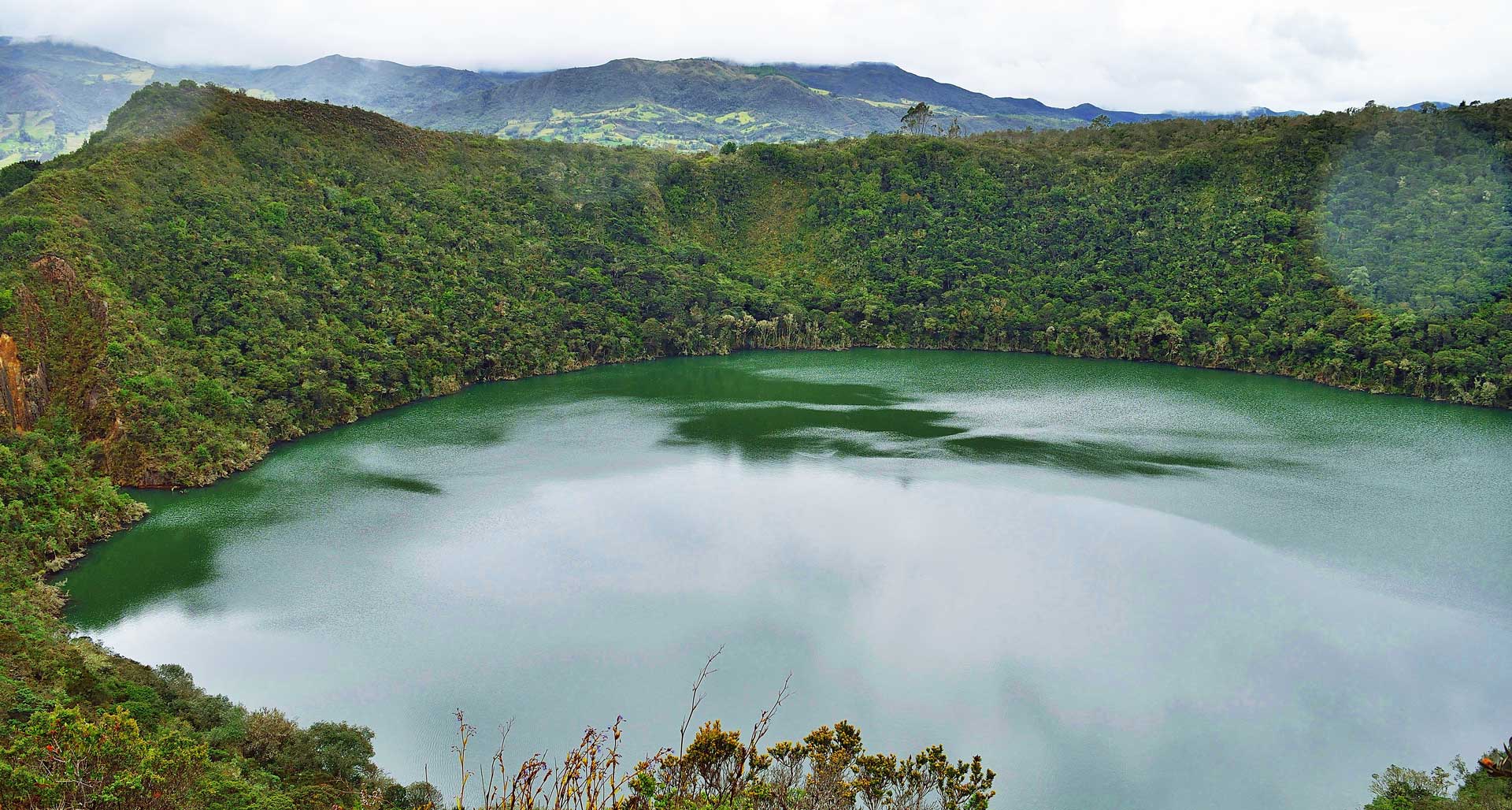 Lake Guatavita in a volcanic crater, Colombia