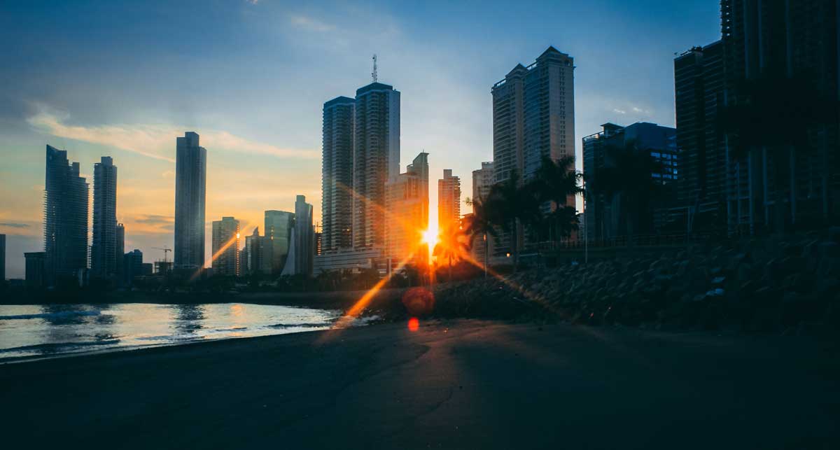 Sunset in Panama City, Panama - city and ocean panorama