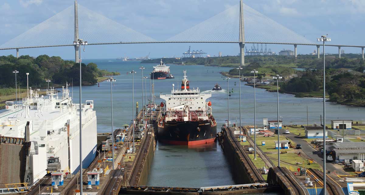 Panama Canal, Panama - locks and passing ship