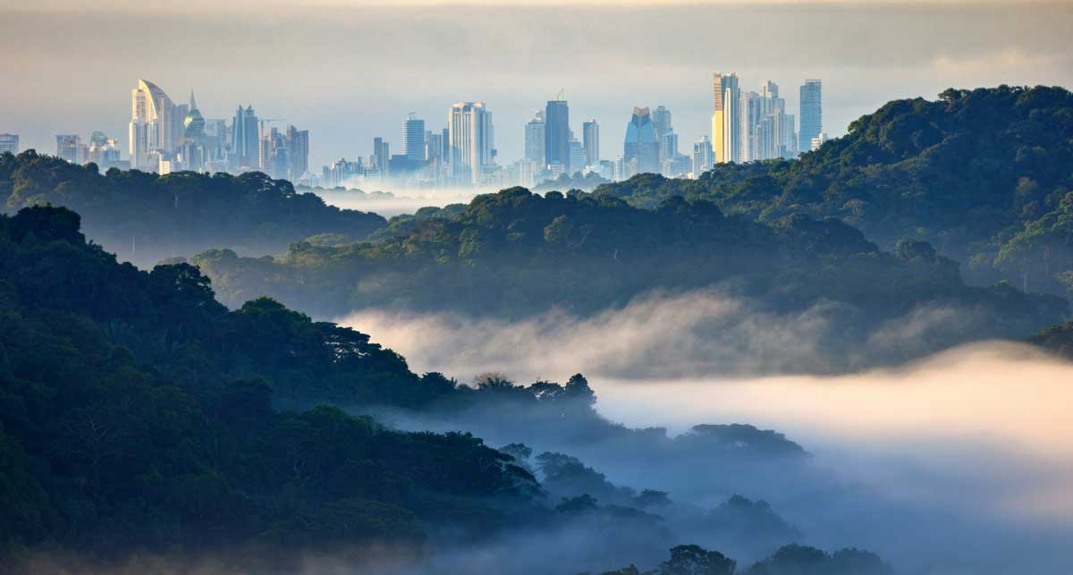 Fog in Panama City, Panama - dawn over the bay