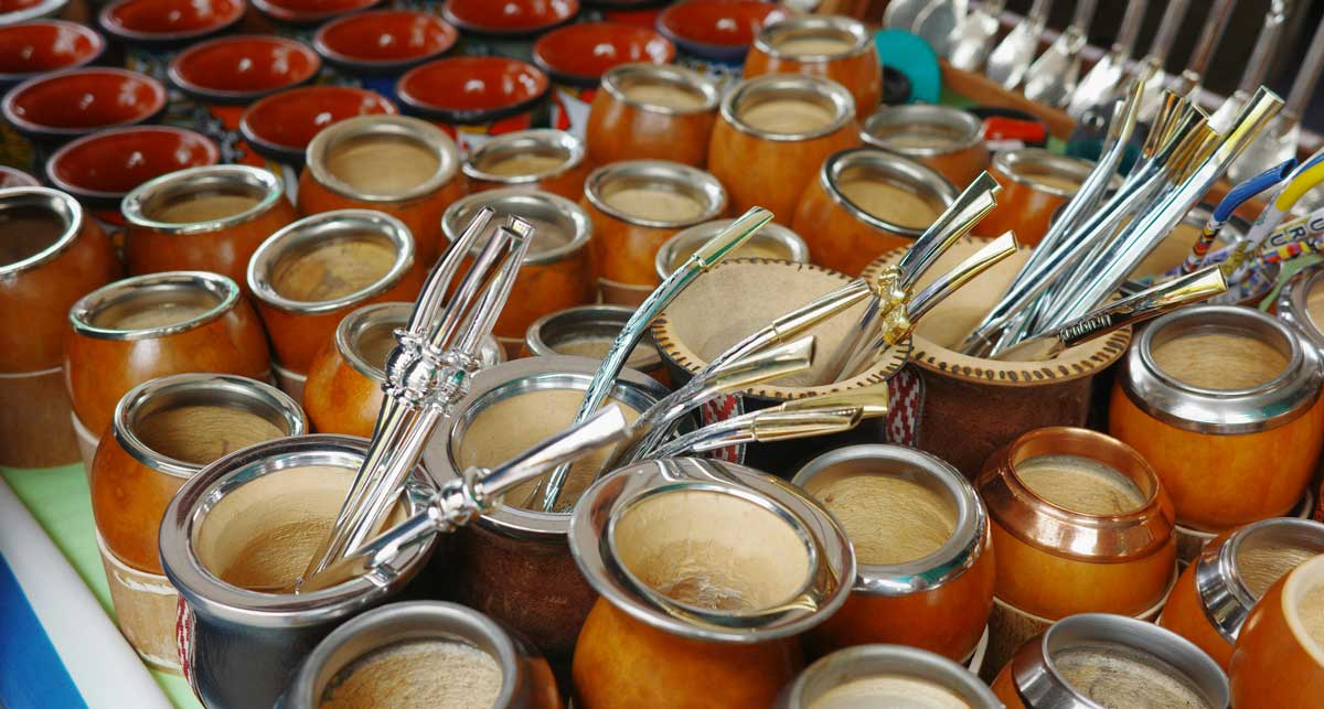 Paraguayan mate tea in calabash gourd with bombilla, national Guaraní drink