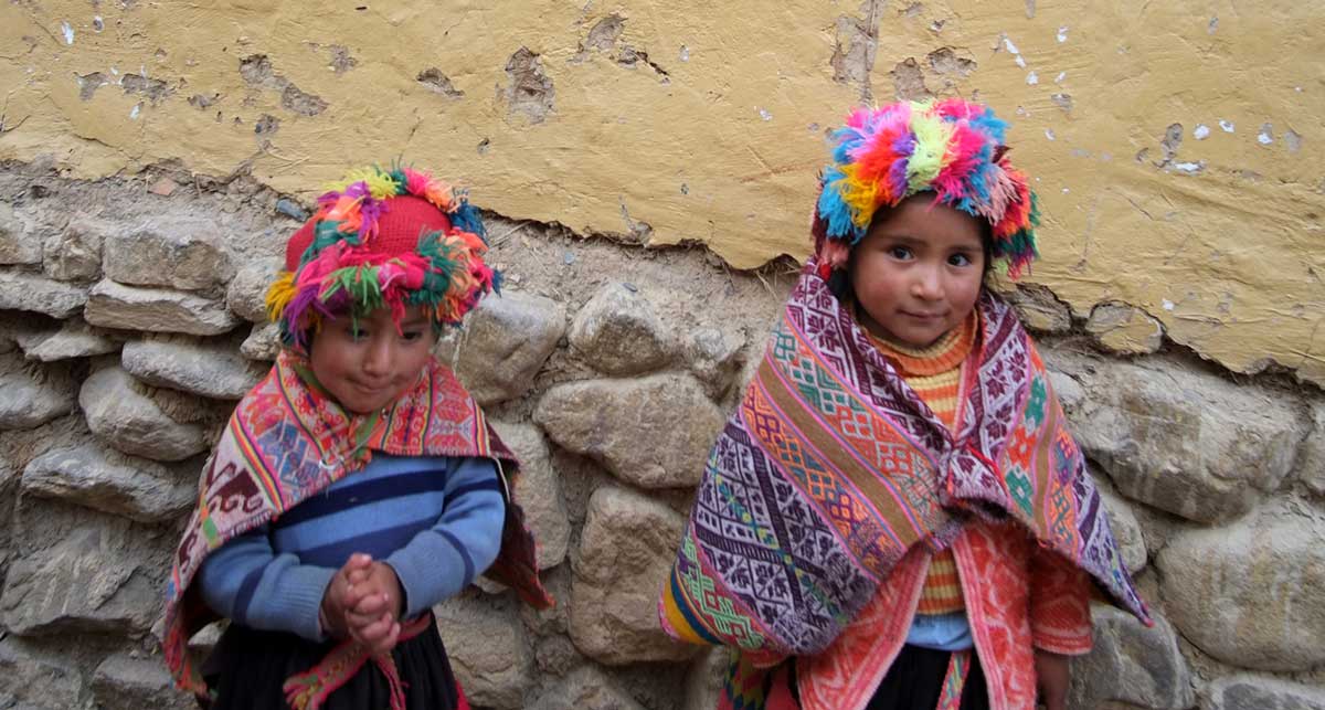 Peruvian girls in traditional costumes Peru