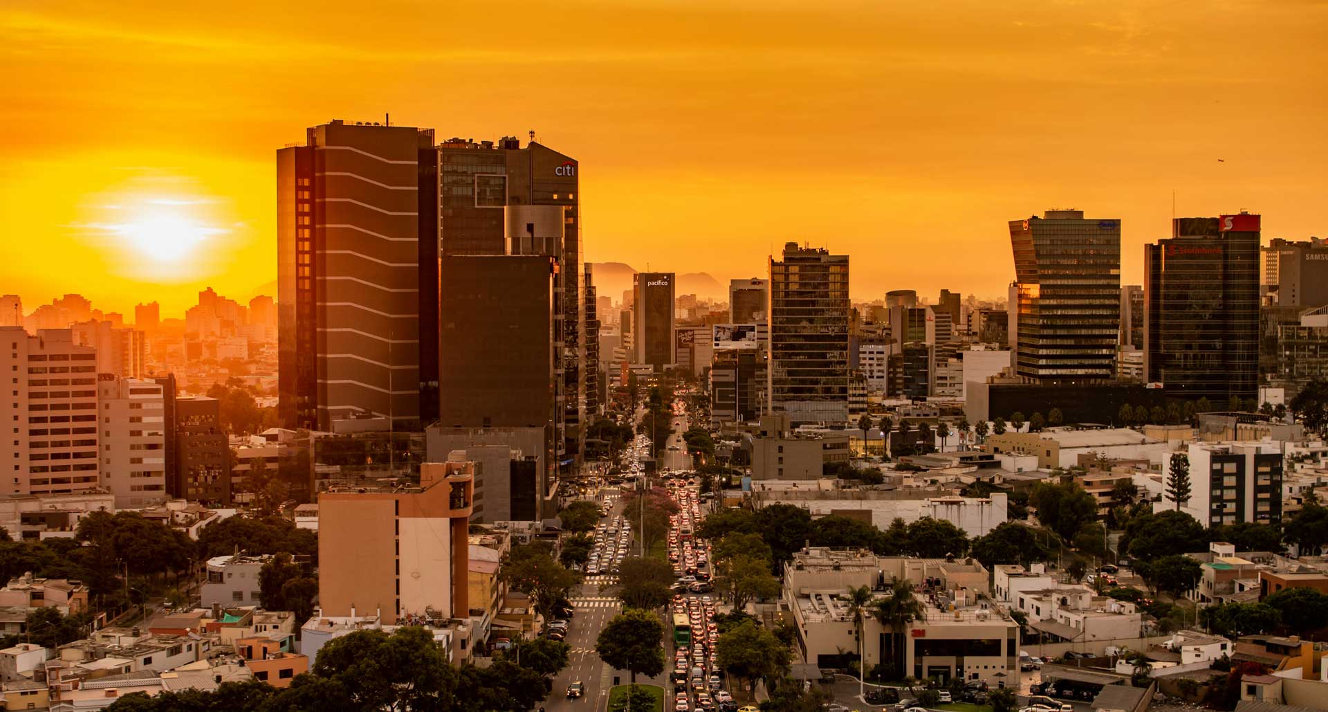 Sunset over Lima capital of Peru