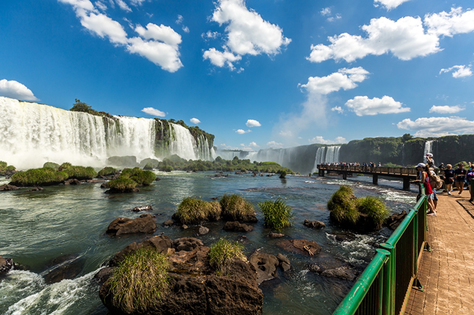 Walkway and cascades on the Brazilian side of Iguazu Falls