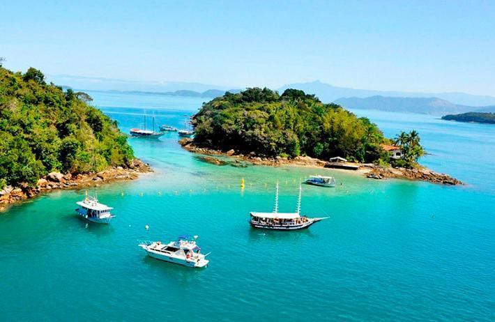 Boats beside tropical islands, illustrating an optional coastal extension that changes route and transfer choices