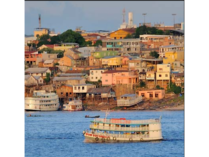 Boats and the riverfront at Manaus, Brazil.