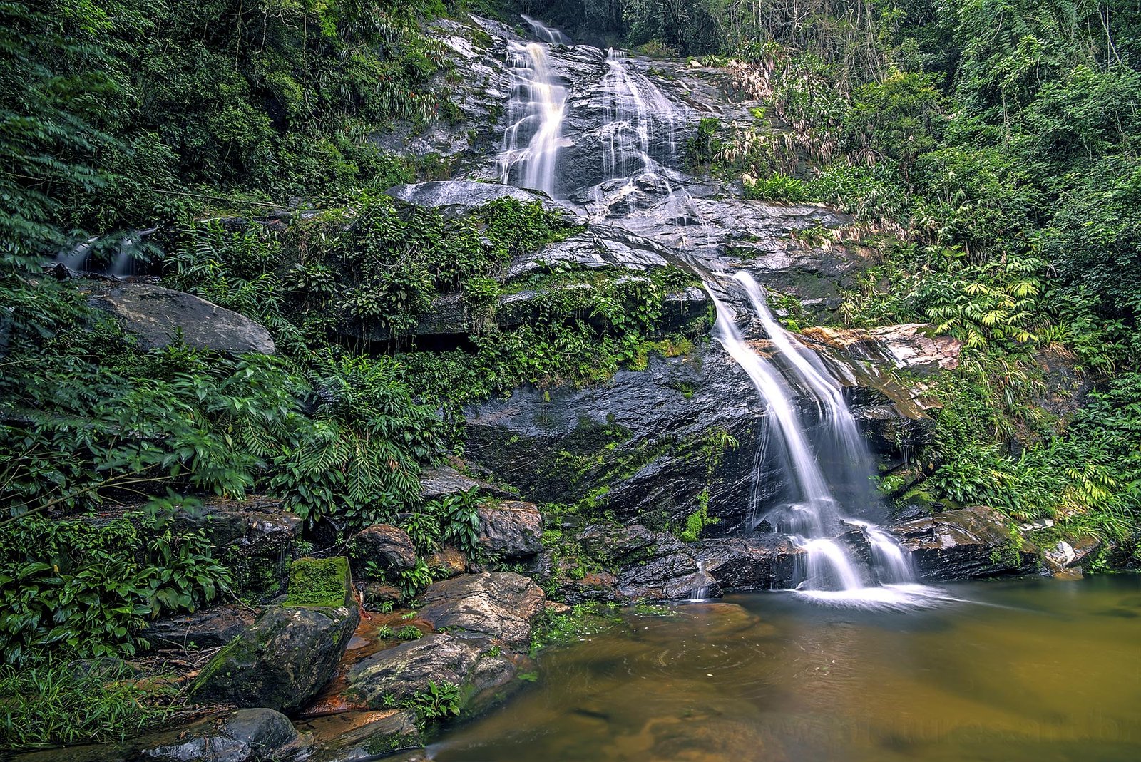 A forest waterfall inside Tijuca National Park above Rio de Janeiro.