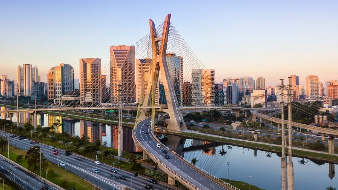 The Octávio Frias de Oliveira cable-stayed bridge in São Paulo's business district.